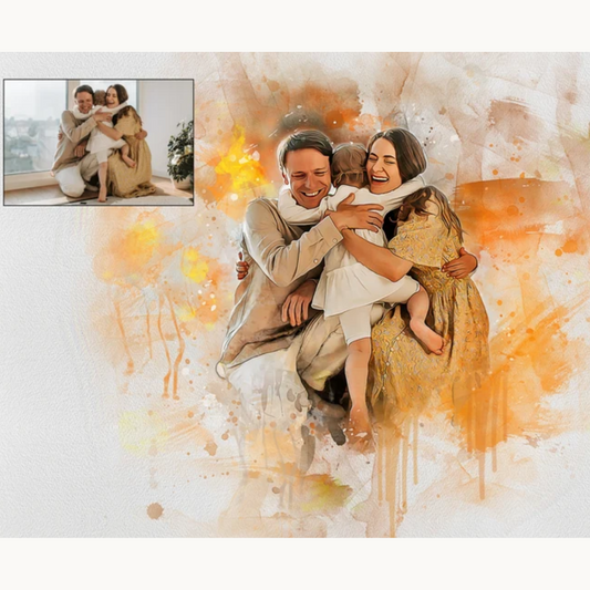 Dein Familienfoto im Wasserfarben-Stil